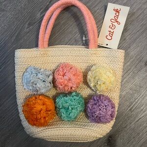 Cat & Jack Straw Tote with Colorful Pom Poms